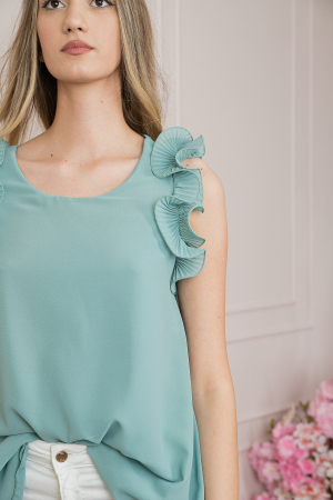 Bluza verde mint din voal cu volane la umeri [1]