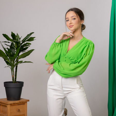 Bluza verde praz cu maneci bufante [4]