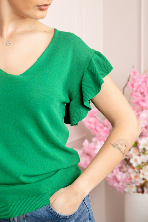 Bluza verde smarald cu volanas la maneci [1]