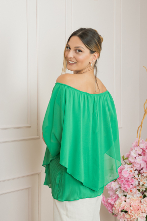 Bluza verde smarald din voal cu maiou plisat [2]