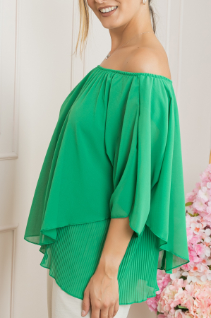 Bluza verde smarald din voal cu maiou plisat [1]