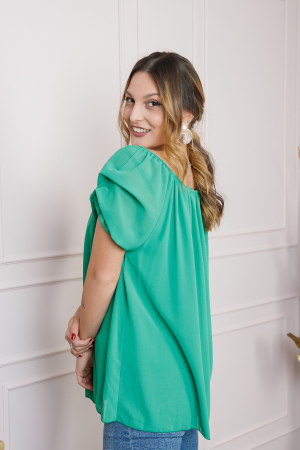 Bluza verde smarald din voal cu maneci bufante [2]