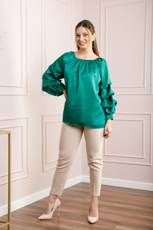 Bluza verde smarald eleganta cu maneci bufante [3]