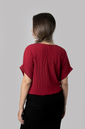 Bluza visinie casual cu aspect texturat si nod in talie [2]