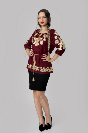 Bluza visinie cu motiv floral auriu Agnes 04 [3]