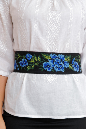 Brauri si marame - Brau traditional negru cu motiv floral albastru Ilona 02