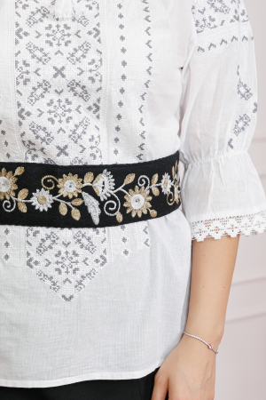 Brauri si marame - Brau traditional negru cu motiv floral auriu Iuliana