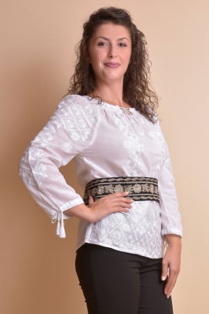 Brau traditional negru cu motiv floral bej Mihaela [4]