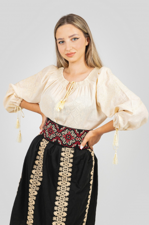 Brau traditional negru cu motiv floral crem Ecaterina [1]