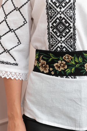 Brauri si marame - Brau traditional negru cu motiv floral crem Ilona