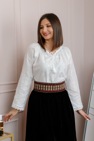 Brau traditional negru cu motiv floral crem Ivona 02 [3]