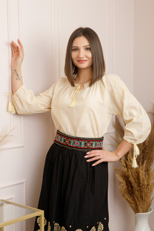 Brau traditional negru cu motiv floral multicolor Emanuela [2]