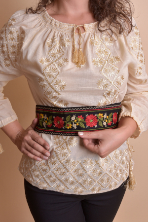 Brauri si marame - Brau traditional negru cu motiv floral multicolor Maria