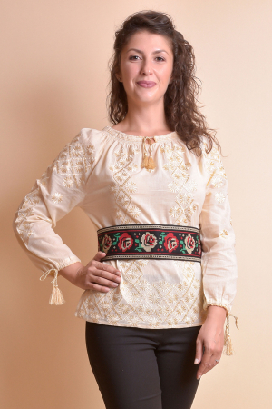 Brau traditional negru cu motiv floral multicolor Roza [1]