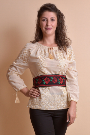 Brau traditional negru cu motiv floral rosu Rodica [2]