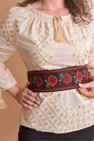 Brau traditional negru cu motiv floral rosu Rodica [1]