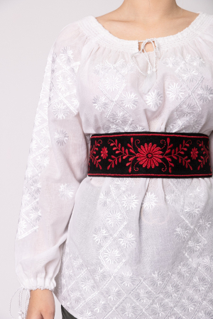 Brauri si marame - Brau traditional negru cu motiv floral rosu Sofia