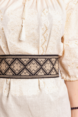 Brau traditional negru cu motiv geometric crem Gratiela [0]