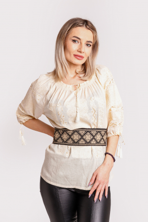 Brau traditional negru cu motiv geometric crem Gratiela [3]