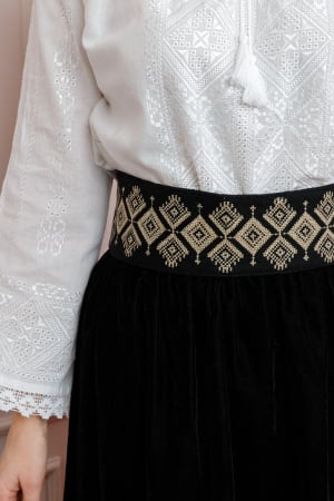 Brauri si marame - Brau traditional negru cu motiv geometric crem Roxana