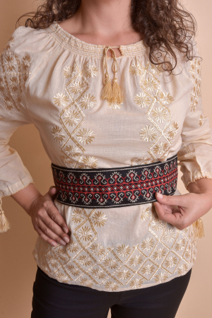 Brau traditional negru cu motiv geometric rosu Ana [0]