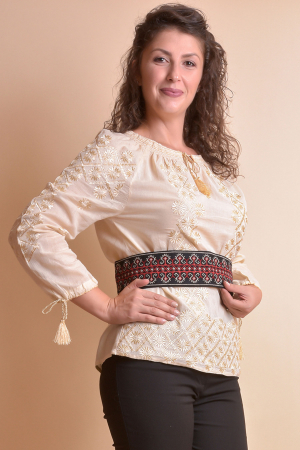 Brau traditional negru cu motiv geometric rosu Ana [4]