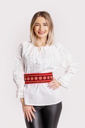 Brau traditional rosu cu motiv floral crem Carmina [1]