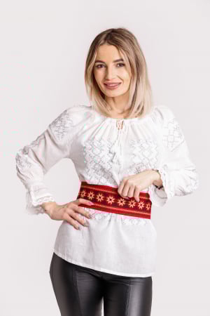 Brau traditional rosu cu motiv floral crem Carmina [3]