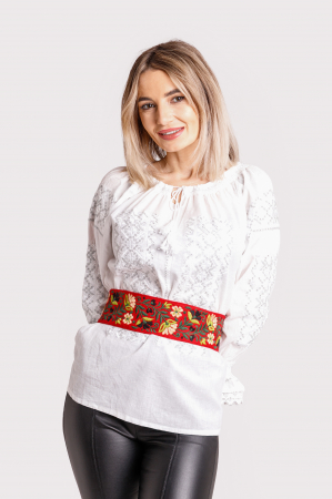 Brau traditional rosu cu motiv floral multicolor Crenguta [1]