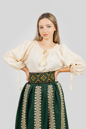 Brau traditional verde cu motiv floral galben Cecilia [1]