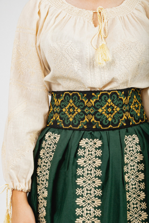 Brauri si marame - Brau traditional verde cu motiv floral galben Cecilia