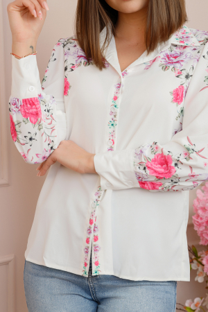 Camasa alba Felicity cu imprimeuri florale lila [2]