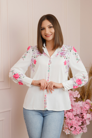 Camasi - Camasa alba Felicity cu imprimeuri florale lila