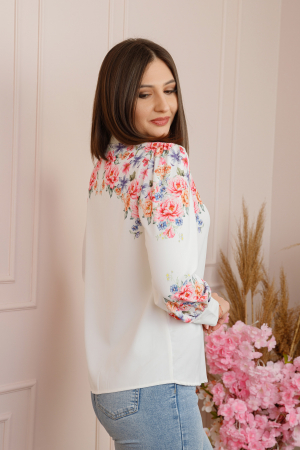 Camasa alba Felicity cu imprimeuri florale roz [1]