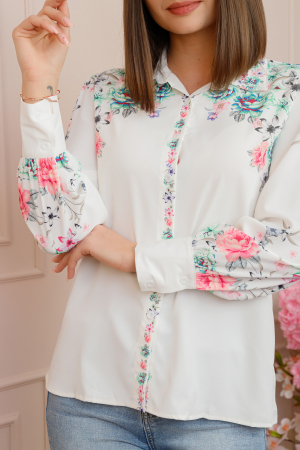 Camasa alba Felicity cu imprimeuri florale turcoaz [2]