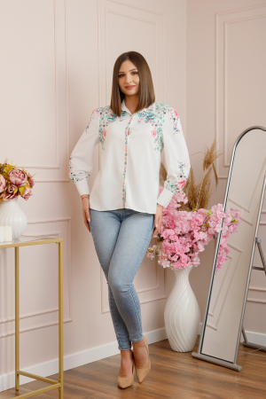 Camasa alba Felicity cu imprimeuri florale turcoaz [3]