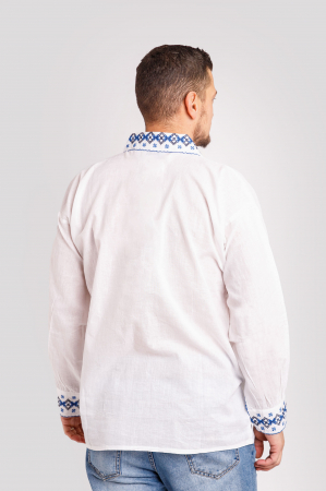 Camasa barbateasca traditionala alba cu motiv floral albastru Codin [2]
