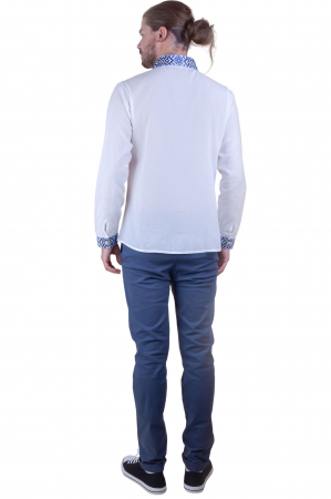 Camasa barbateasca traditionala alba cu motiv floral albastru Ioan 02 [2]