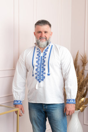 Camasi barbatesti - Camasa barbateasca traditionala alba cu motiv floral albastru Dragos