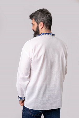Camasa barbateasca traditionala alba cu motiv floral albastru Felix [2]