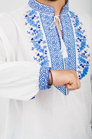 Camasa barbateasca traditionala alba cu motiv floral albastru Dominic 02 [1]