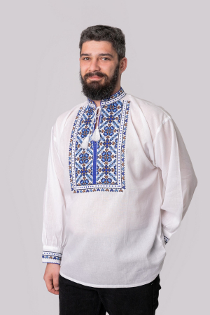 Camasa barbateasca traditionala alba cu motiv floral albastru Iosif 01 [3]