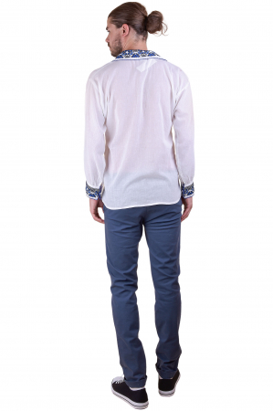 Camasa barbateasca traditionala alba cu motiv floral albastru Gabriel 03 [2]