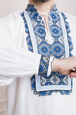 Camasa barbateasca traditionala alba cu motiv floral albastru Nicolas [1]