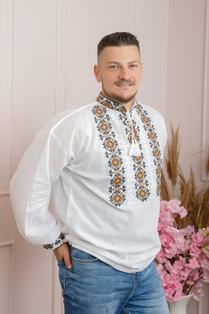 Camasa barbateasca traditionala alba cu motiv floral crem Marc [2]