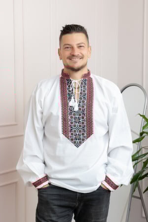 Camasi barbatesti - Camasa barbateasca traditionala alba cu motiv floral multicolor Camil