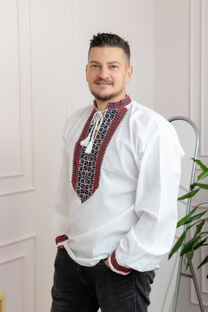 Camasa barbateasca traditionala alba cu motiv floral multicolor Camil [2]