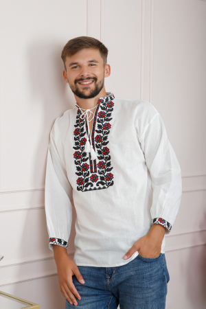 Camasa barbateasca traditionala alba cu motiv floral multicolor Mateo [3]