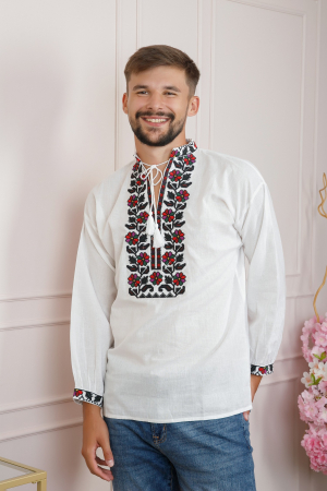 Camasa barbateasca traditionala alba cu motiv floral multicolor Mateo [0]