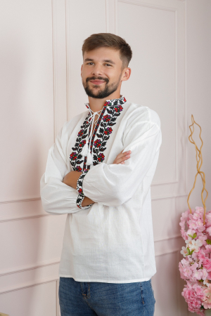 Camasa barbateasca traditionala alba cu motiv floral multicolor Mateo [2]